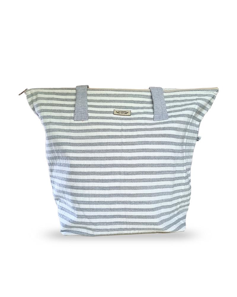 Bolso Tote Tusor Gris Melange/blanco - Int. Impermeable