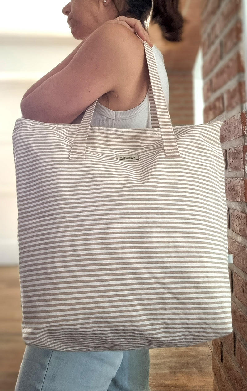 TOTE RAYADO CAMEL/NATURAL - INT. IMPERMEABLE