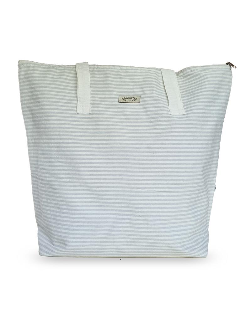 BOLSO TOTE CON FUELLE - MIL RAYAS GRIS CLARITO